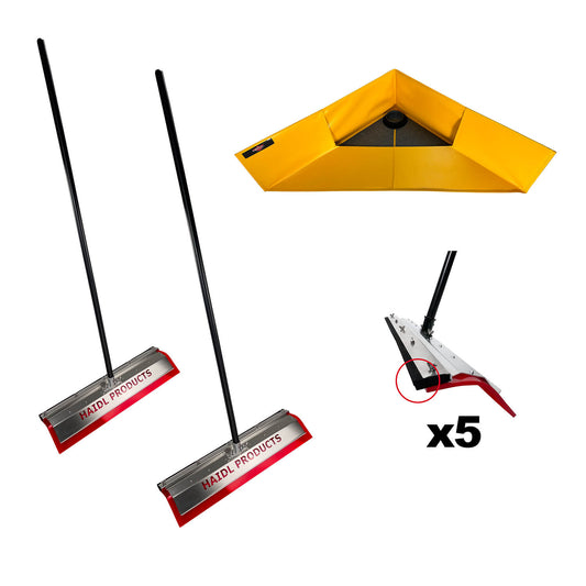 Set zur professionellen Flachdachreinigung / Wasserentfernung am Flachdach (2 x Flachdach-Schieber + Flachdach-Schlucker + 5 x Gummilippen-Ersatzsets)